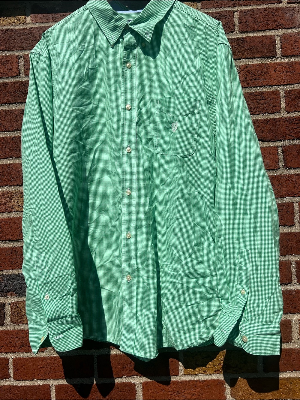 Chaps Button Down Shirt Mens XXL Green Plaid Long Sleeve Easy Care Cotton Blend